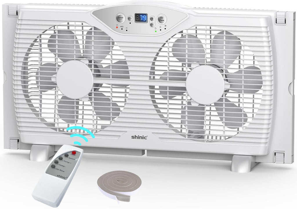 Twin Window Fan with 9-Inch Blades, 3 Speeds, Thermostat Control L427222
