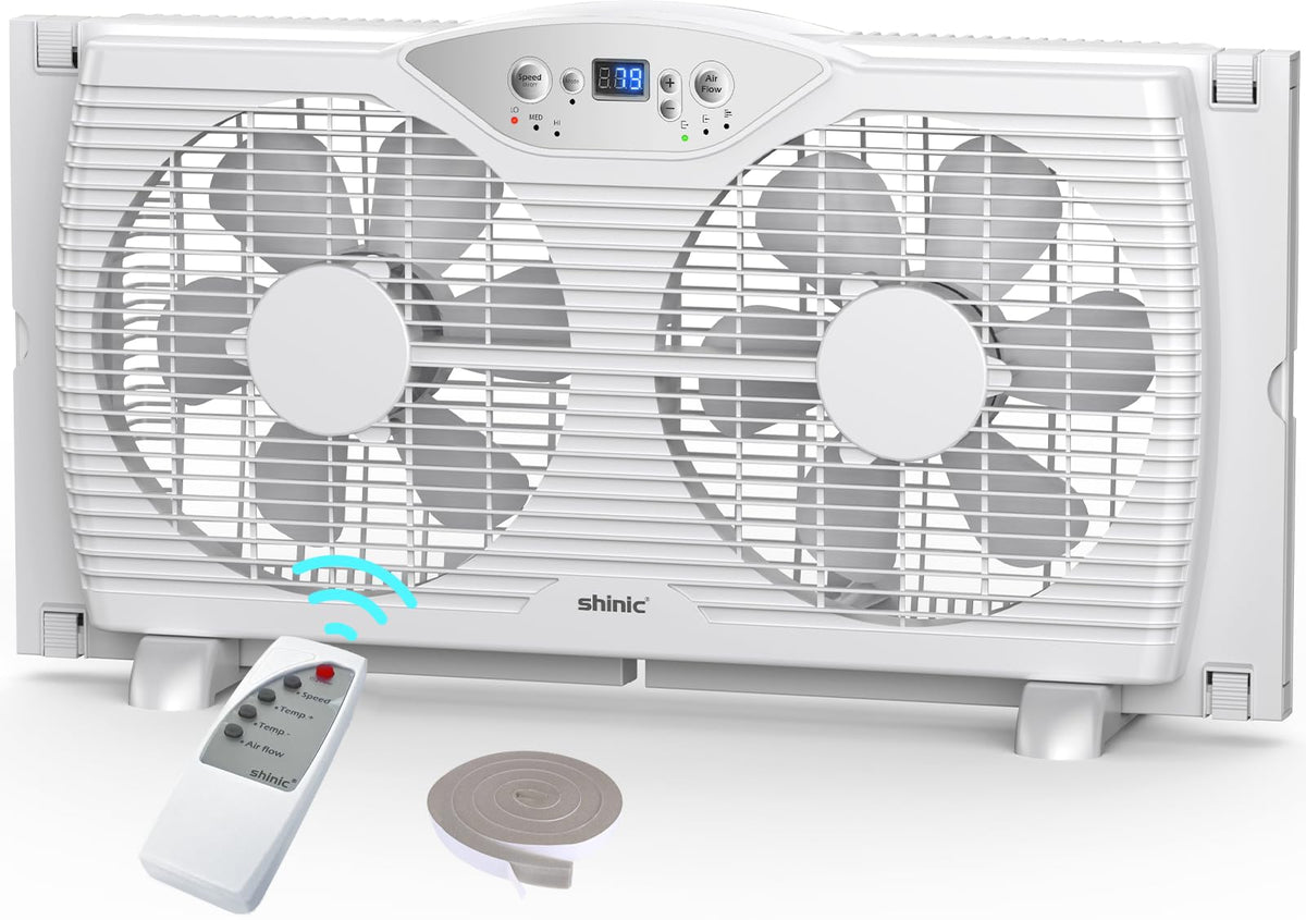 Twin Window Fan with 9-Inch Blades, 3 Speeds, Thermostat Control L427222