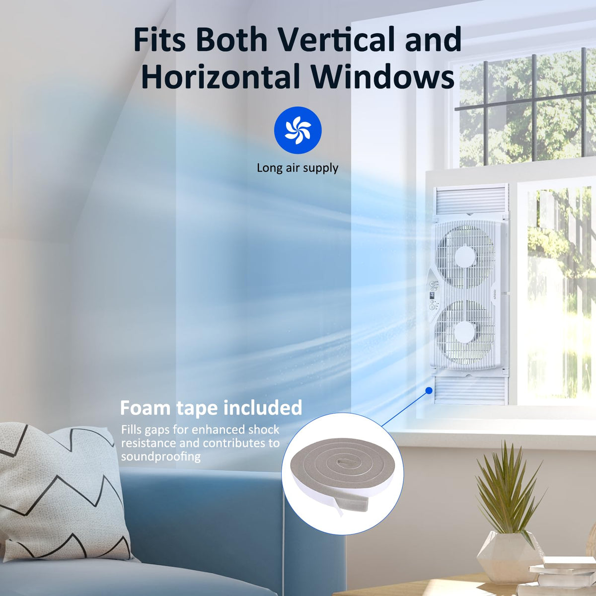 Twin Window Fan with 9-Inch Blades, 3 Speeds, Thermostat Control L427222