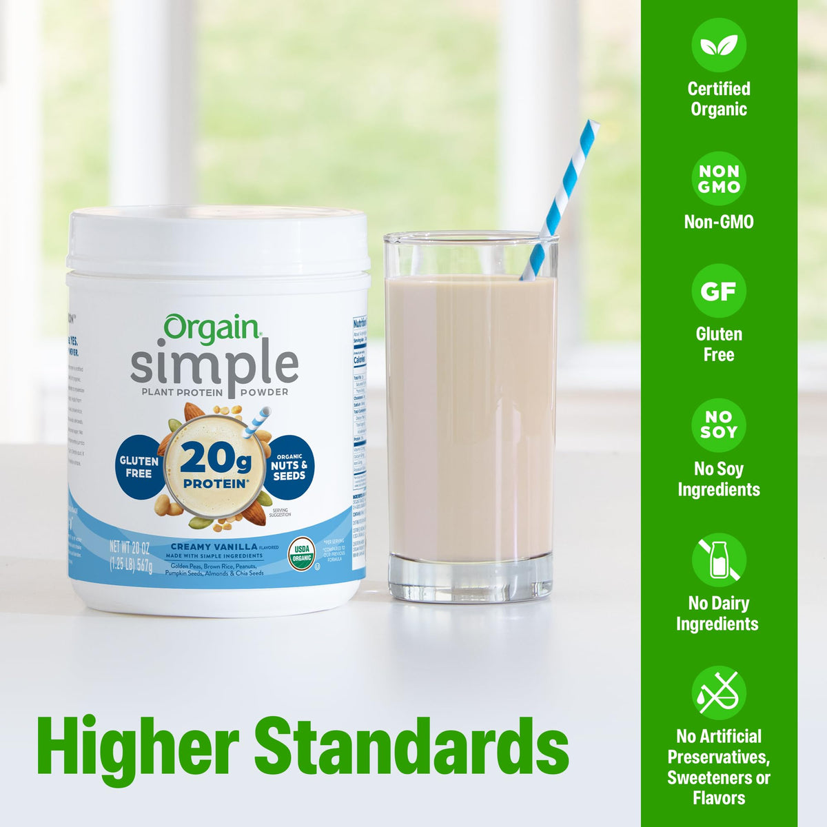 Organic Vegan Protein Powder, Vanilla, 1.25lb J1632