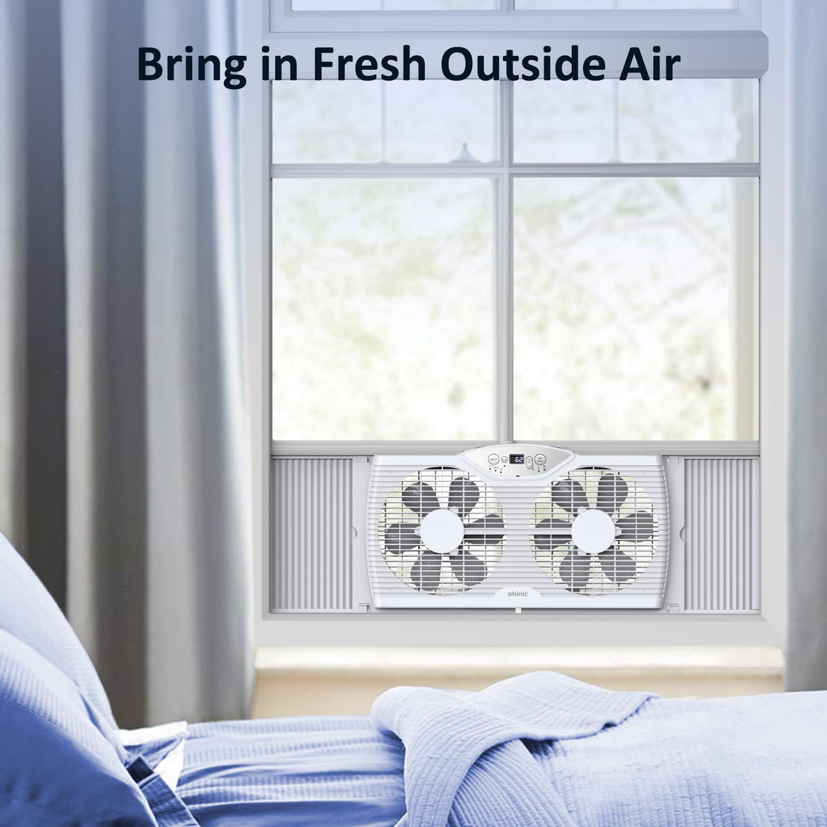 Twin Window Fan with 9-Inch Blades, 3 Speeds, Thermostat Control L427222