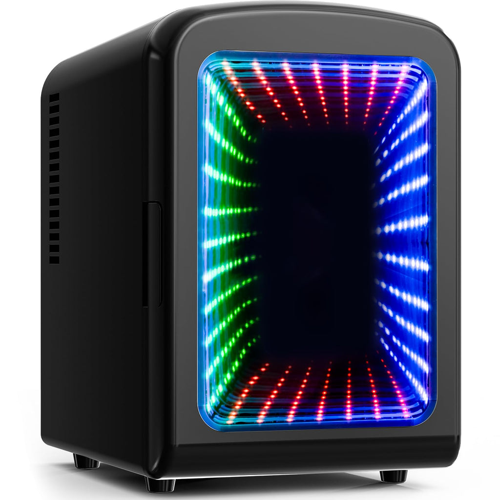 4L Mini Fridge with LED Light, 6-Can Portable Refrigerator, Black L168066