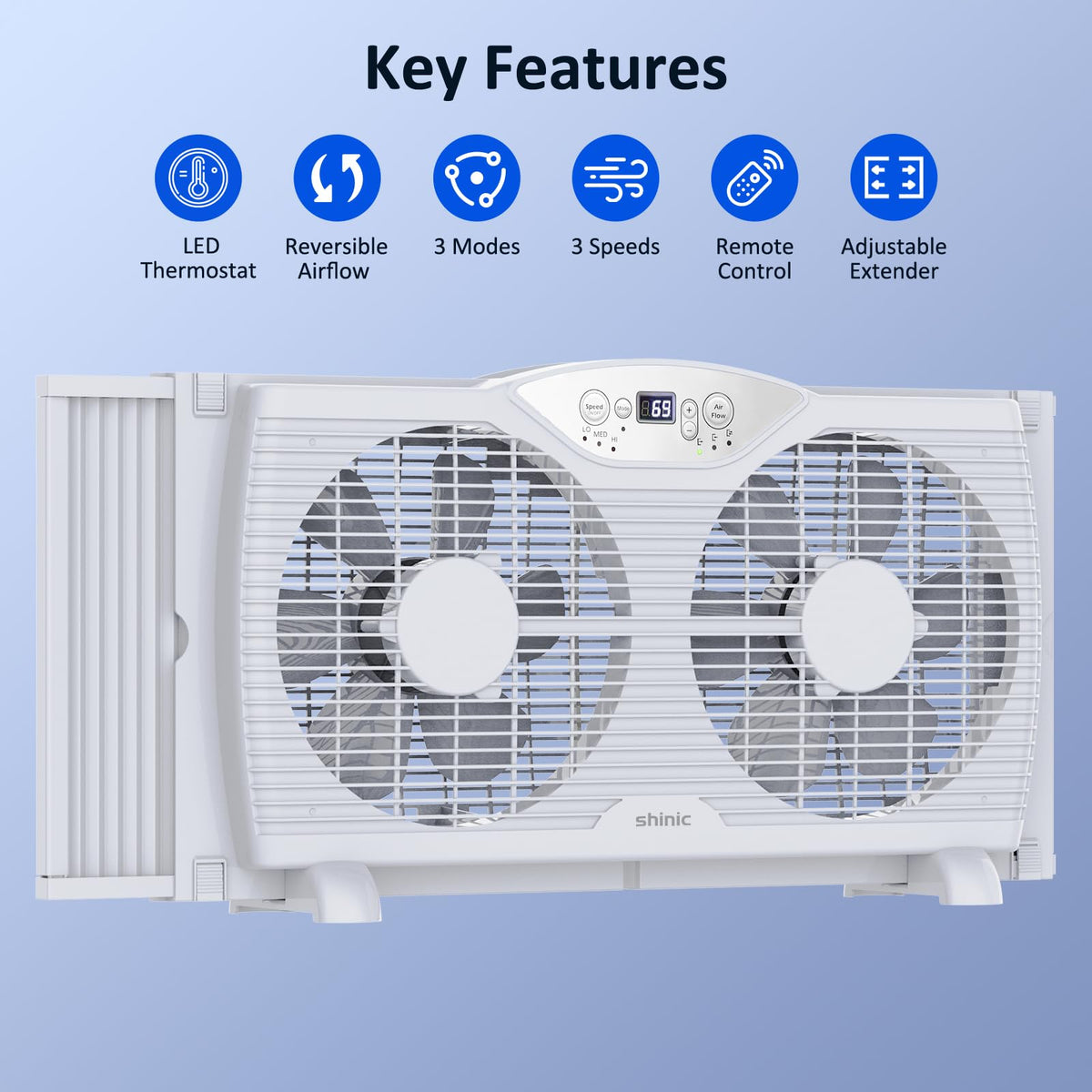 Twin Window Fan with 9-Inch Blades, 3 Speeds, Thermostat Control L427222