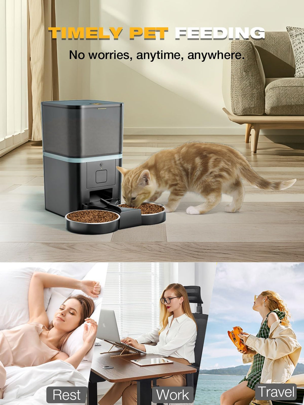 Automatic WiFi App Control Cat Feeder with Stainless Steel Bowl X6442
