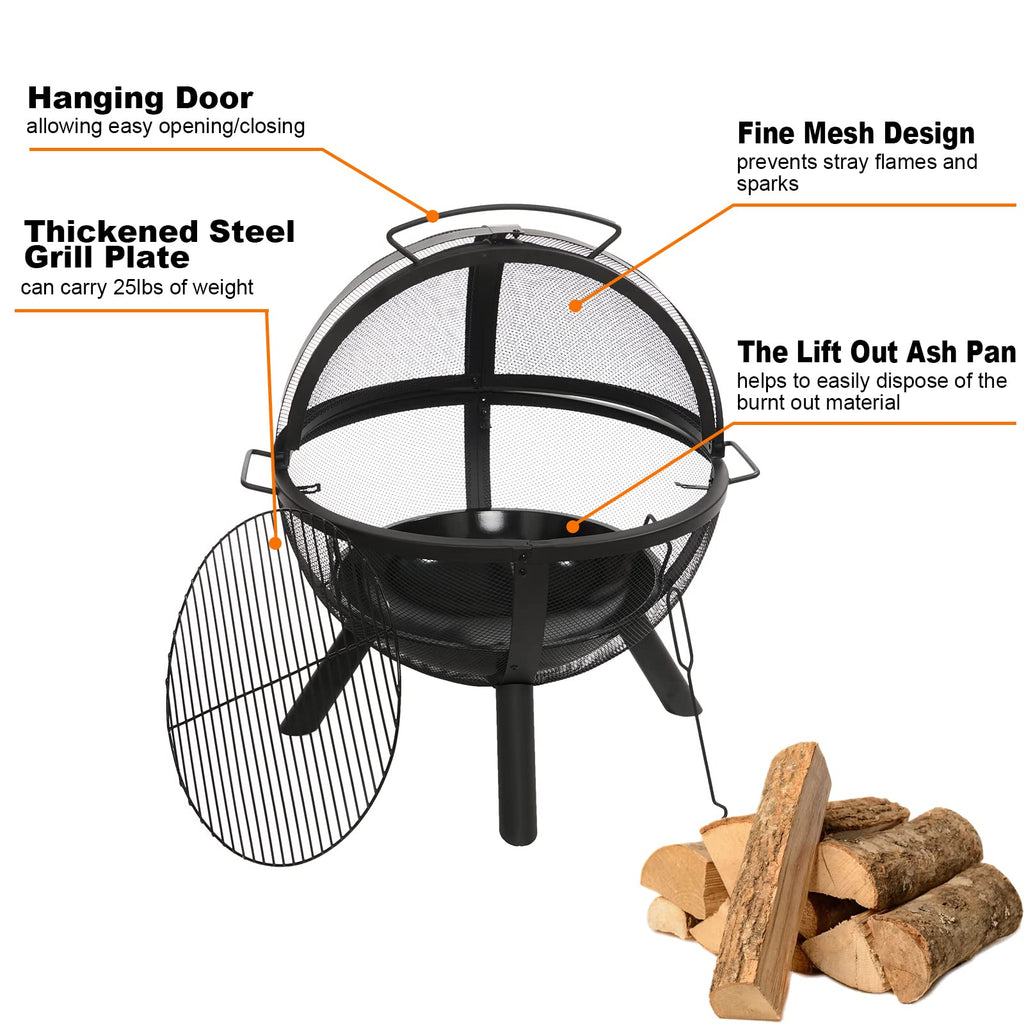 Black Round Fire Pit with BBQ Grill I8013