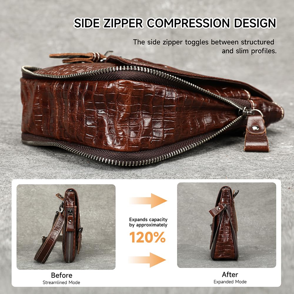 Genuine Leather Crocodile Embossed Mini Messenger Bag V513
