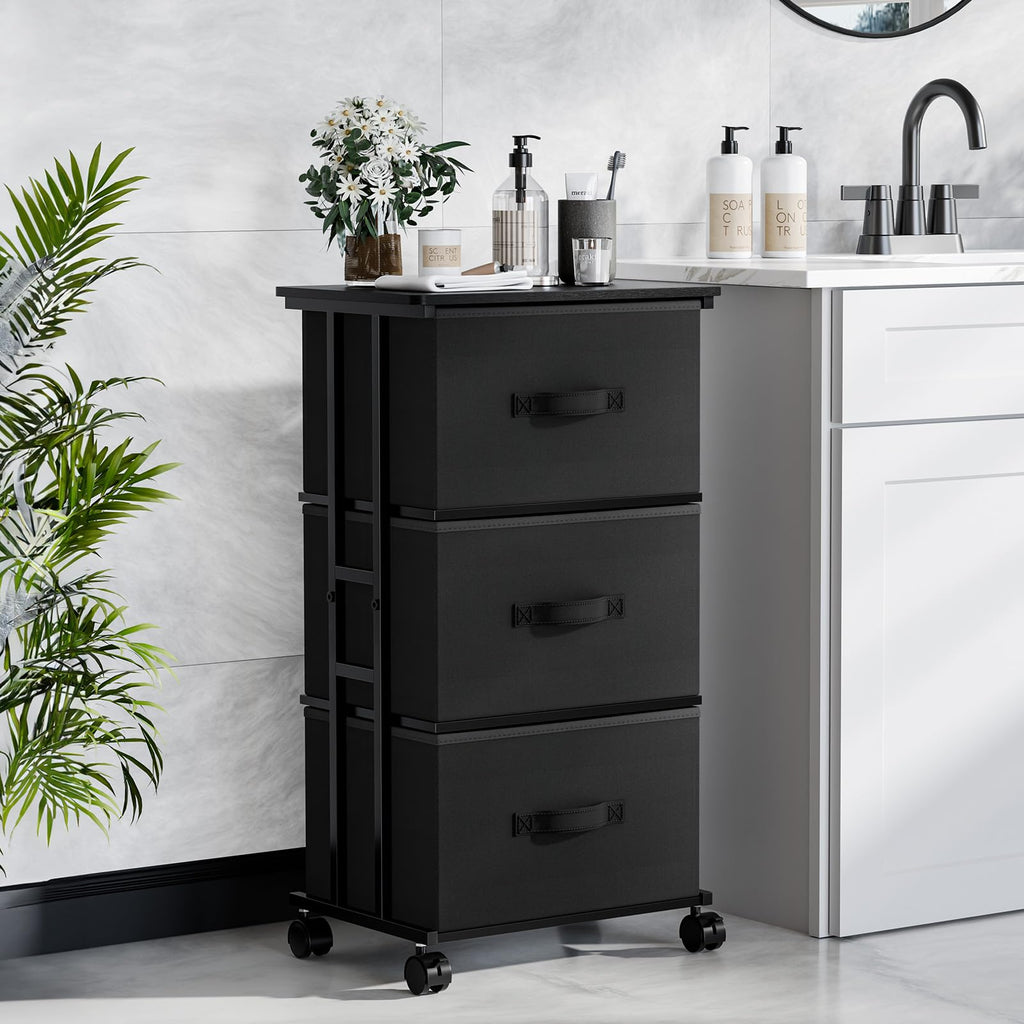 Black 3 Drawer Fabric Dresser M28468