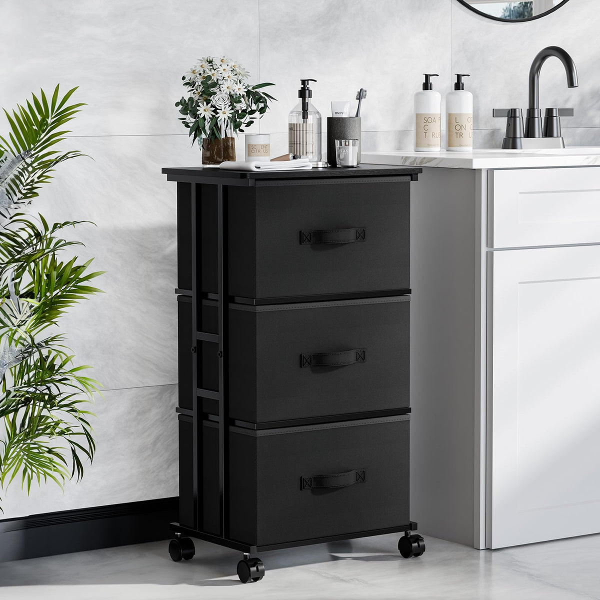 Black 3 Drawer Fabric Dresser M28468