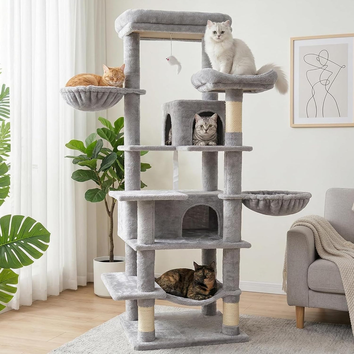 68 Inches Multi-Level Cat Tree Tower with Sisal Scratching Posts N91781