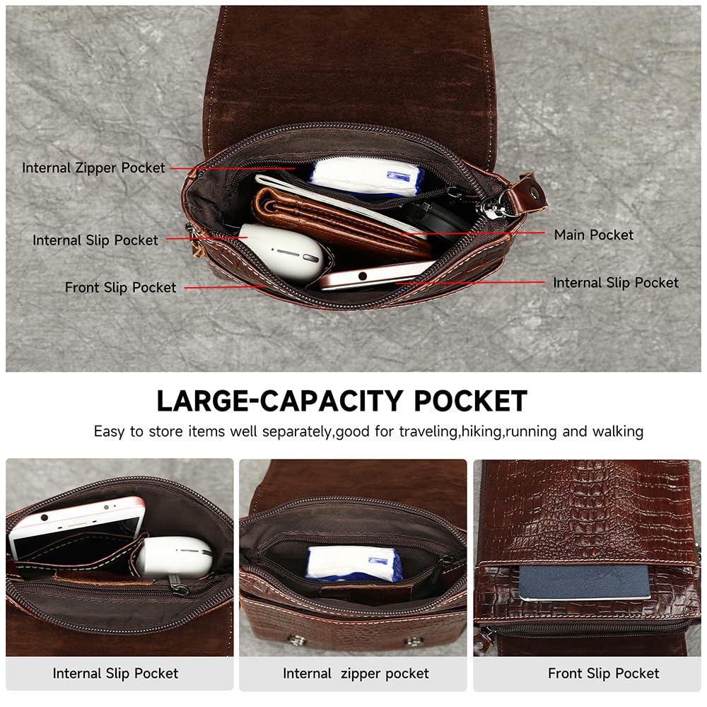 Genuine Leather Crocodile Embossed Mini Messenger Bag V513