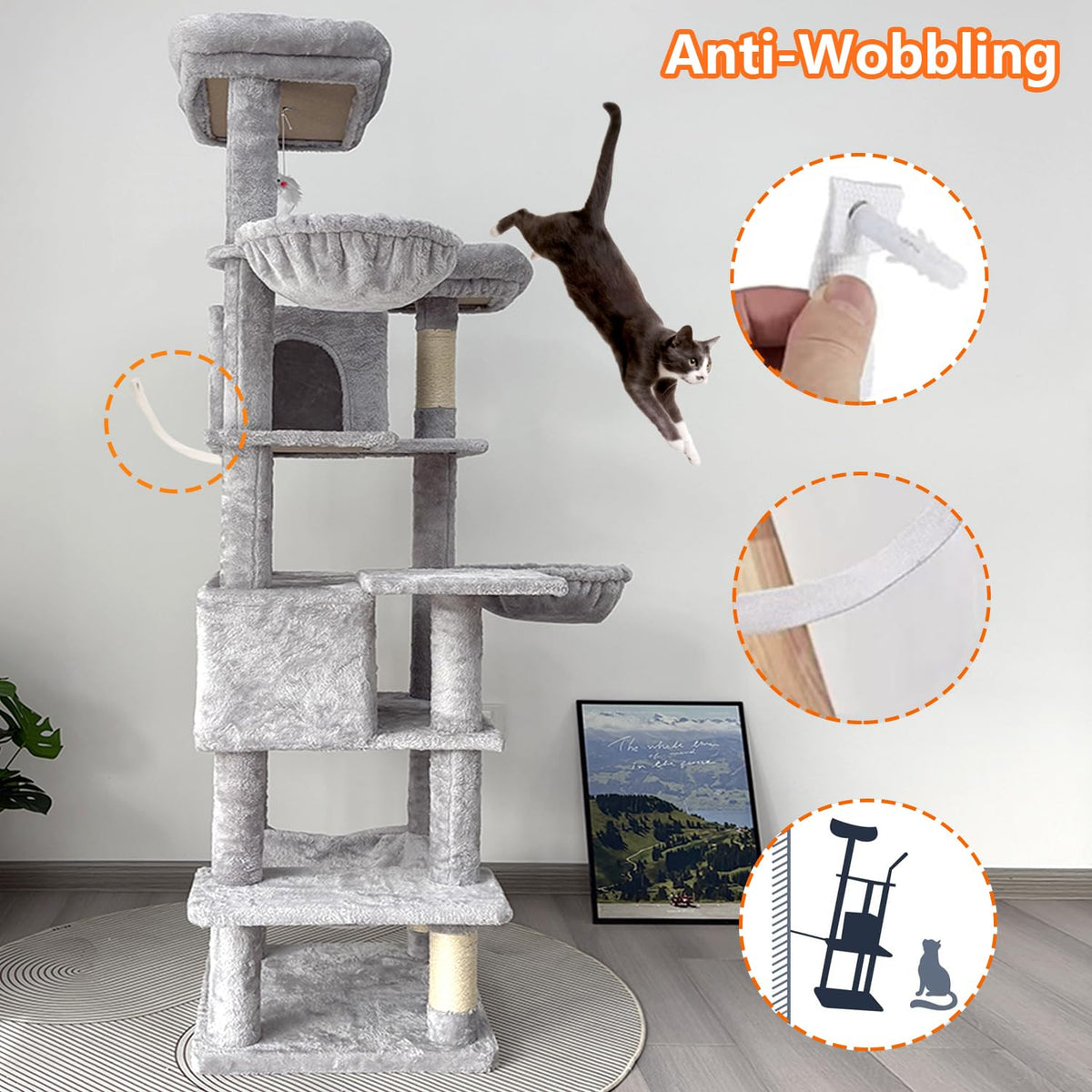 68 Inches Multi-Level Cat Tree Tower with Sisal Scratching Posts N91781