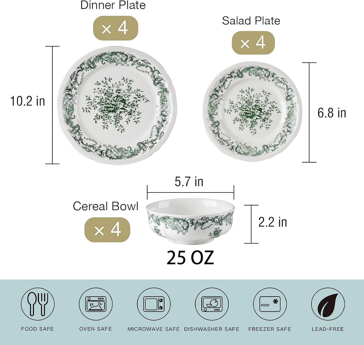 12-Piece Scalloped Edge Ceramic Dinnerware Set H3102