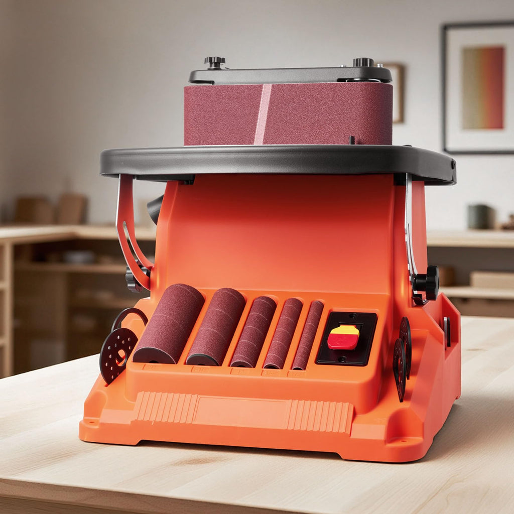 Oscillating Belt and Spindle Sander, 2400RPM Benchtop with 5 Sleeves & Sanding Belt R524
