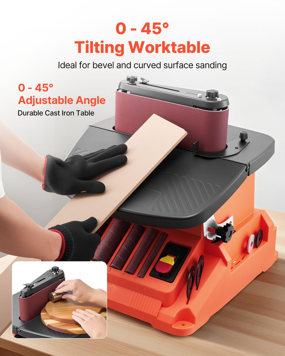 Oscillating Belt and Spindle Sander, 2400RPM Benchtop with 5 Sleeves & Sanding Belt R524
