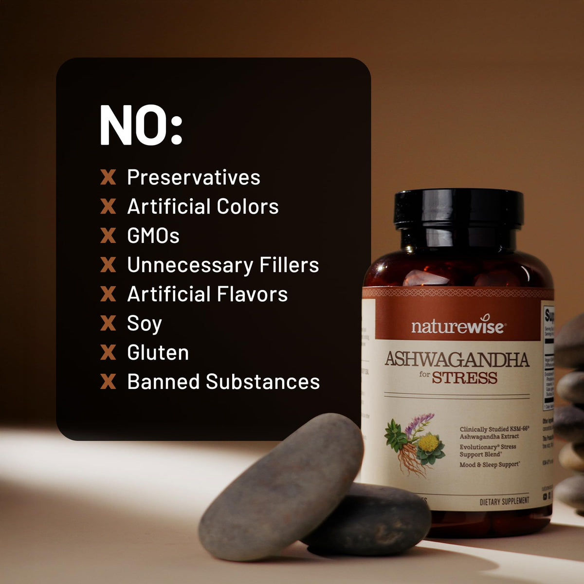 Ashwagandha with KSM-66 Extract GABA L-Theanine Rhodiola Rosea 60 Capsules H6181