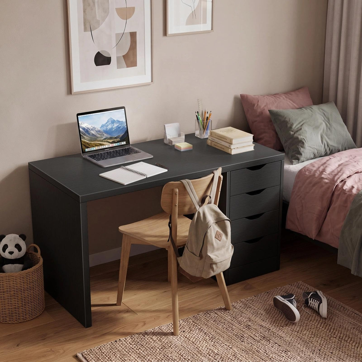 Black Computer Desk with Drawers B610134