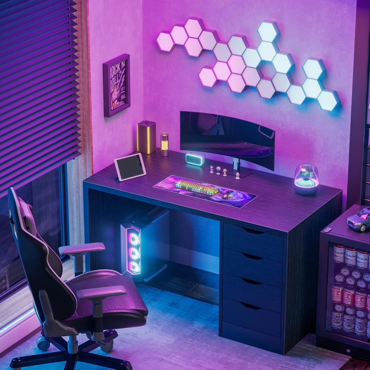 Black Computer Desk with Drawers B610134