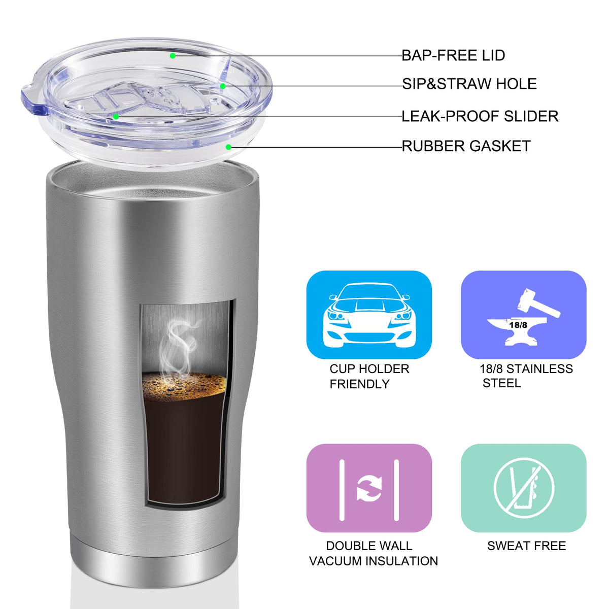 20oz Stainless Steel Insulated Tumbler with Lid And Straw P62667