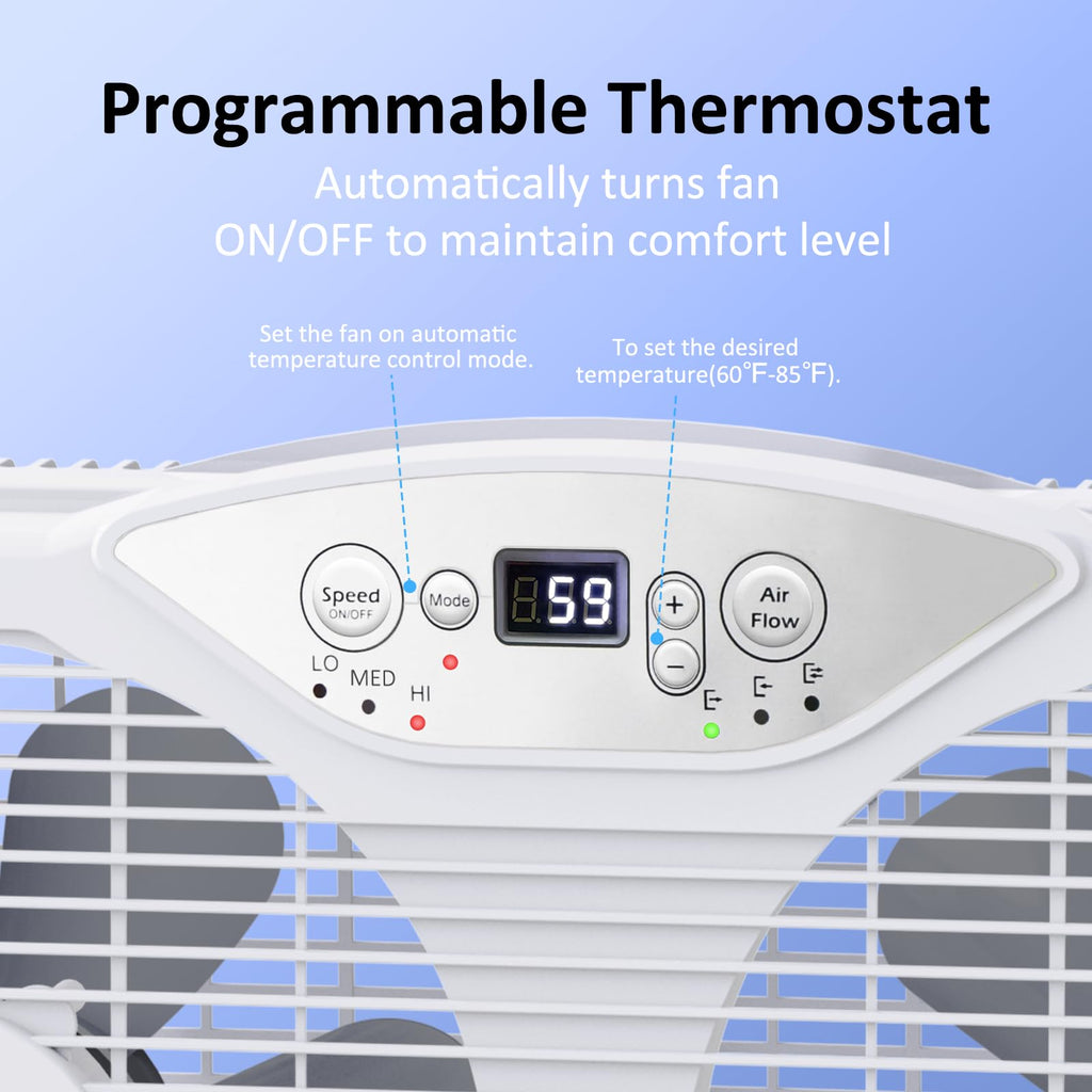 Twin Window Fan with 9-Inch Blades, 3 Speeds, Thermostat Control L427222