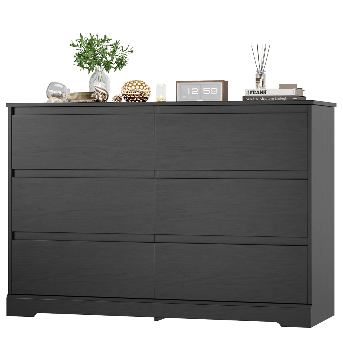Black 6 Drawer Double Dresser H400