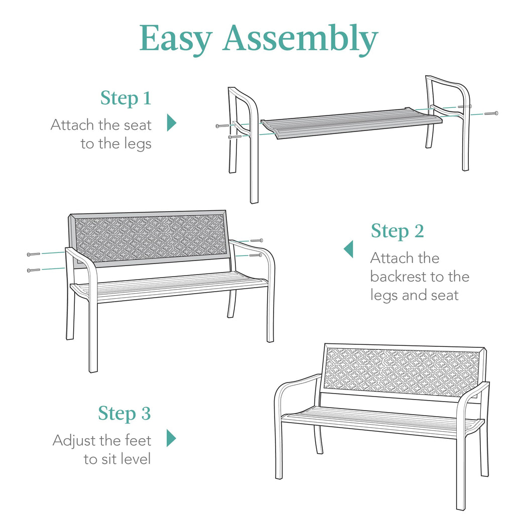 Peacock Blue 2-Person Metal Steel Outdoor Bench Y55253
