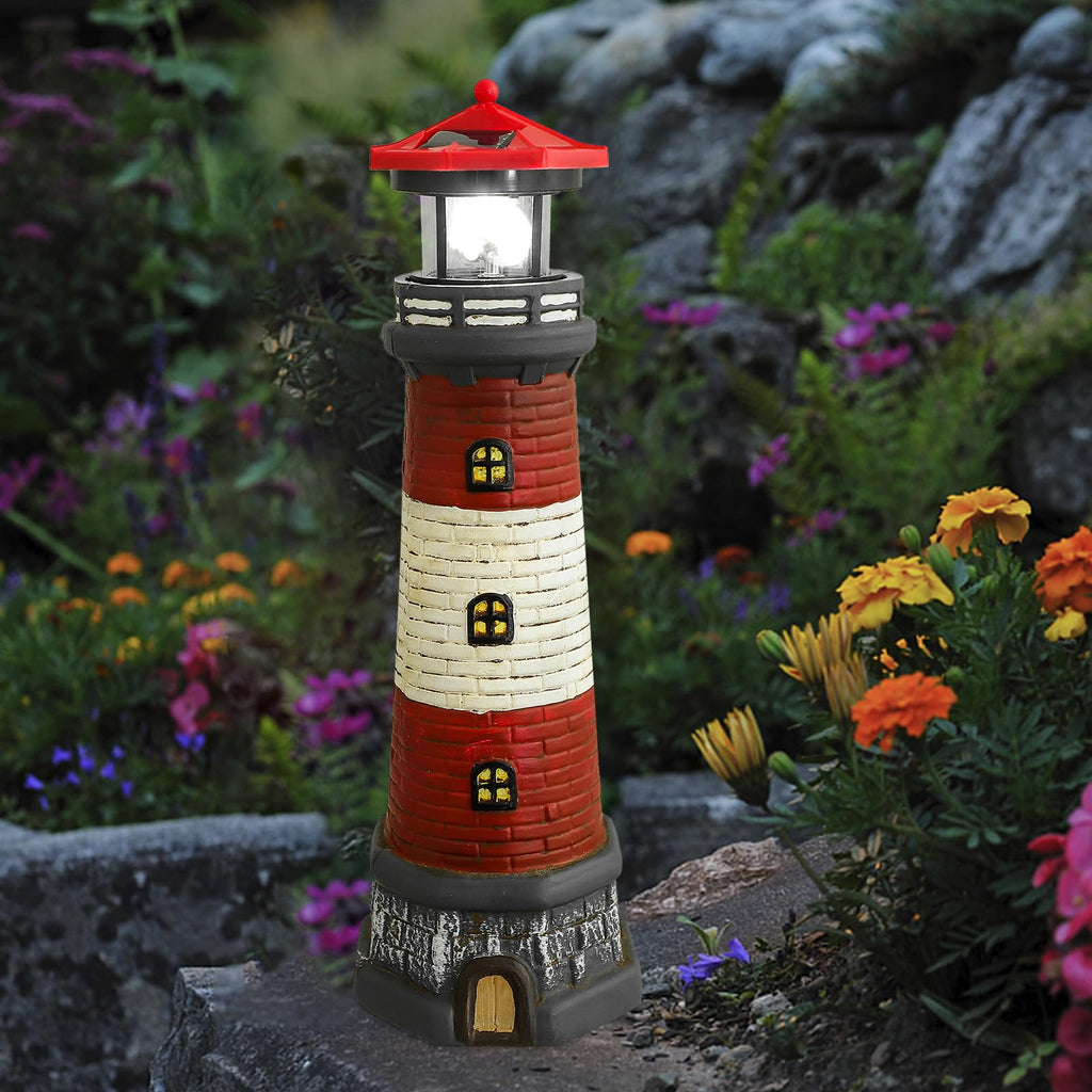 Solar Lighthouse Statue with LED Light 14.76 Inch Red K33371