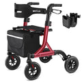 Red Foldable Rollator Walker with Seat, 8" Rubber Wheels and Backrest C54782