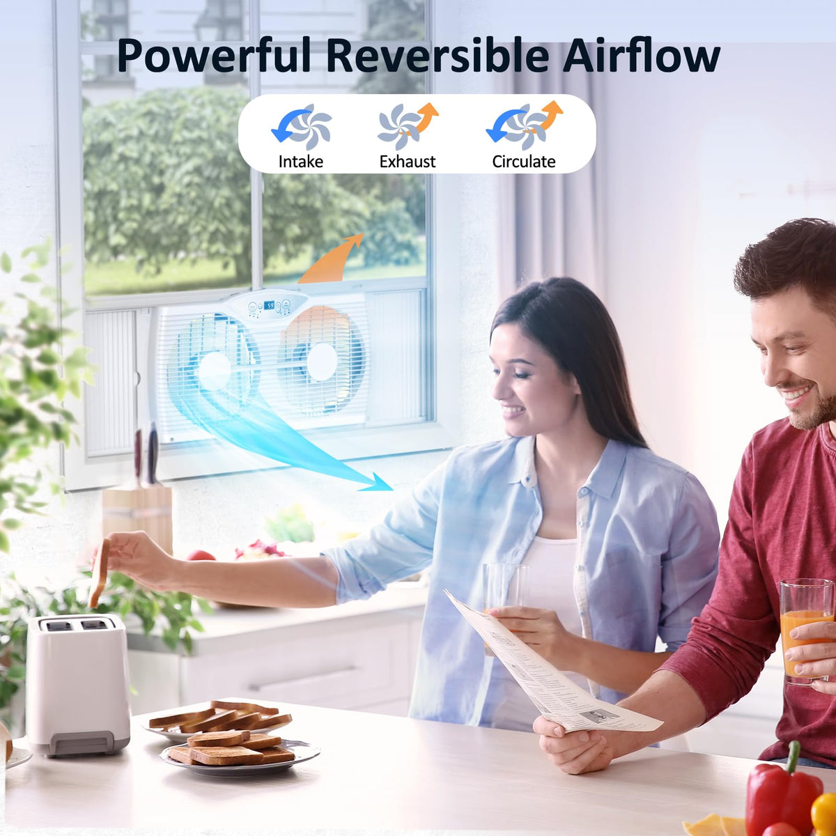 Twin Window Fan with 9-Inch Blades, 3 Speeds, Thermostat Control L427222