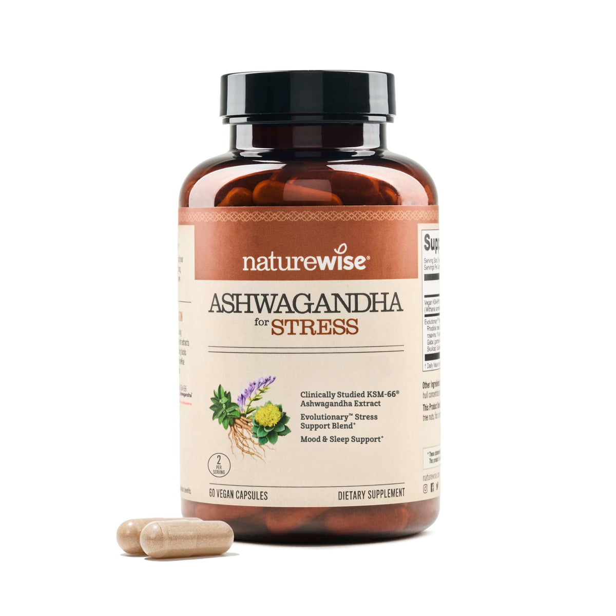 Ashwagandha with KSM-66 Extract GABA L-Theanine Rhodiola Rosea 60 Capsules H6181