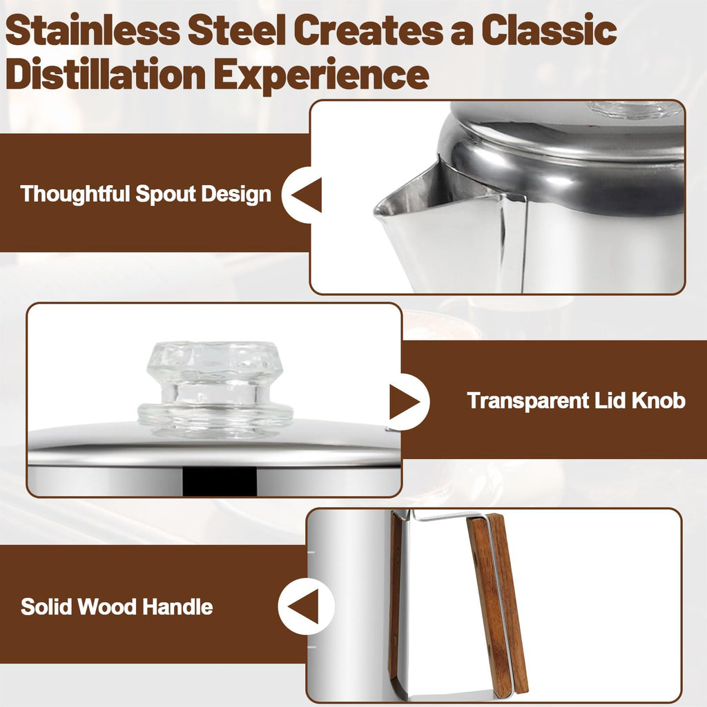 12 Cup Stainless Steel Stovetop Percolator Coffee Pot 2200ml D92199