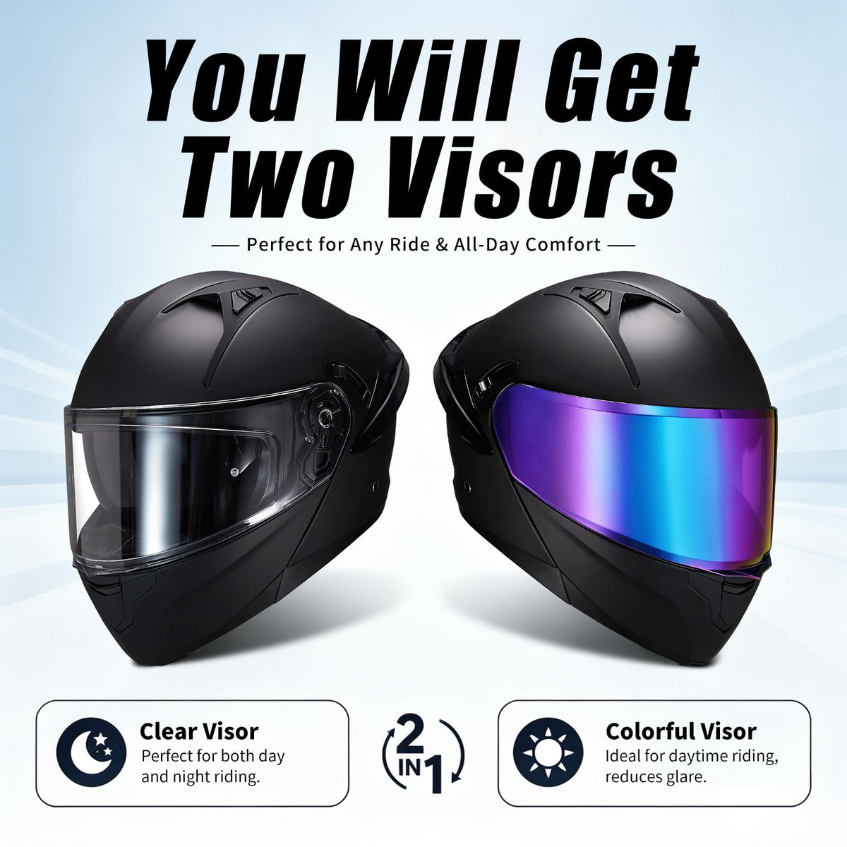 Modular Motorcycle Helmet Dual Visor Flip Up Full Face Matte Black XXL S486