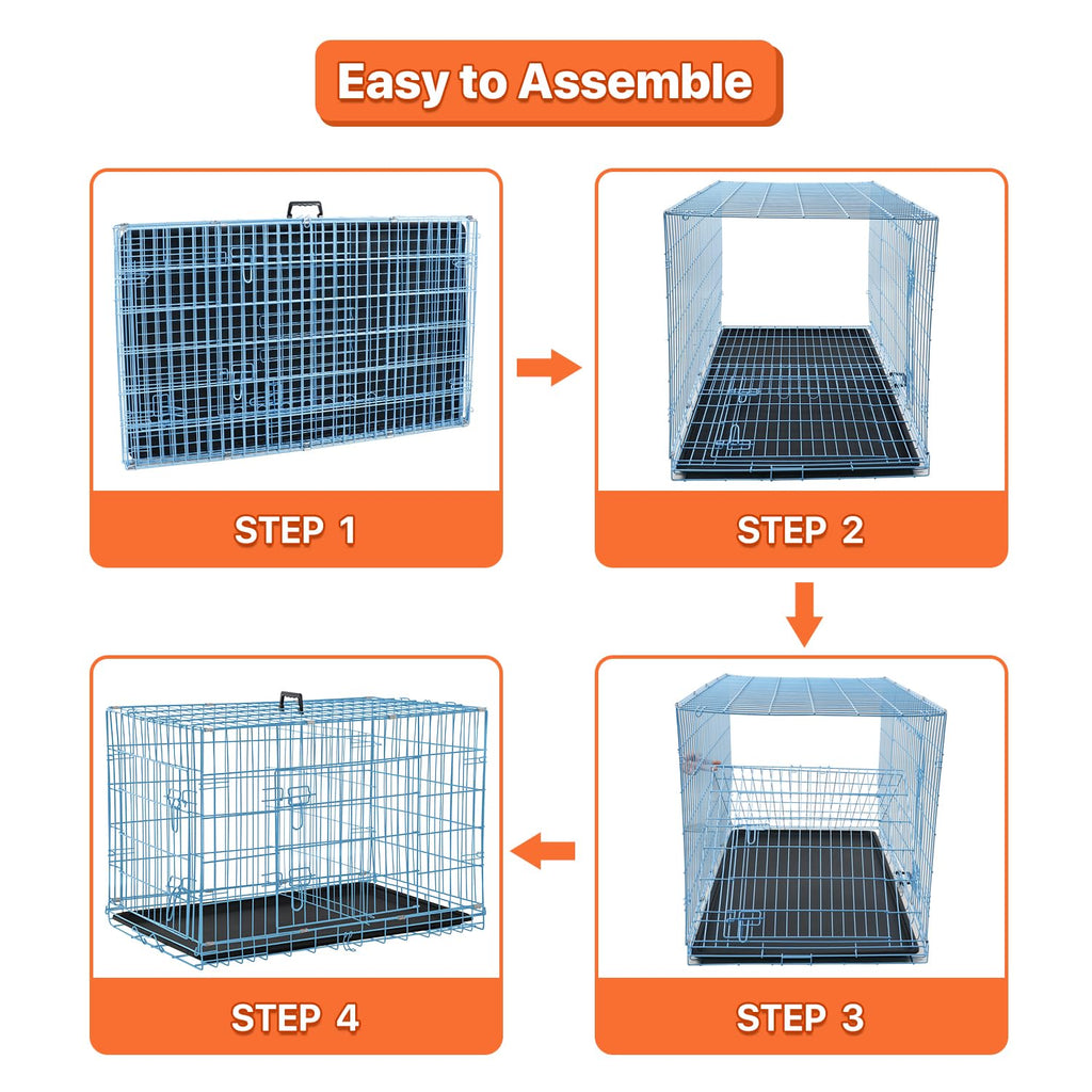 Folding Metal Dog Crate with Plastic Tray & Divider H6809
