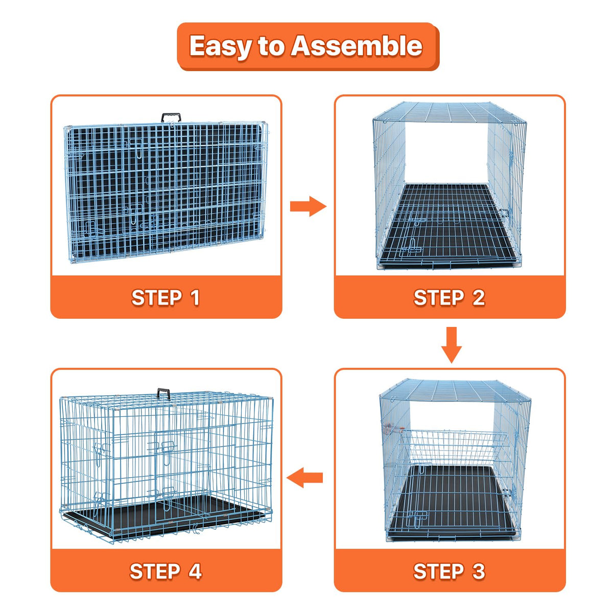 Folding Metal Dog Crate with Plastic Tray & Divider H6809