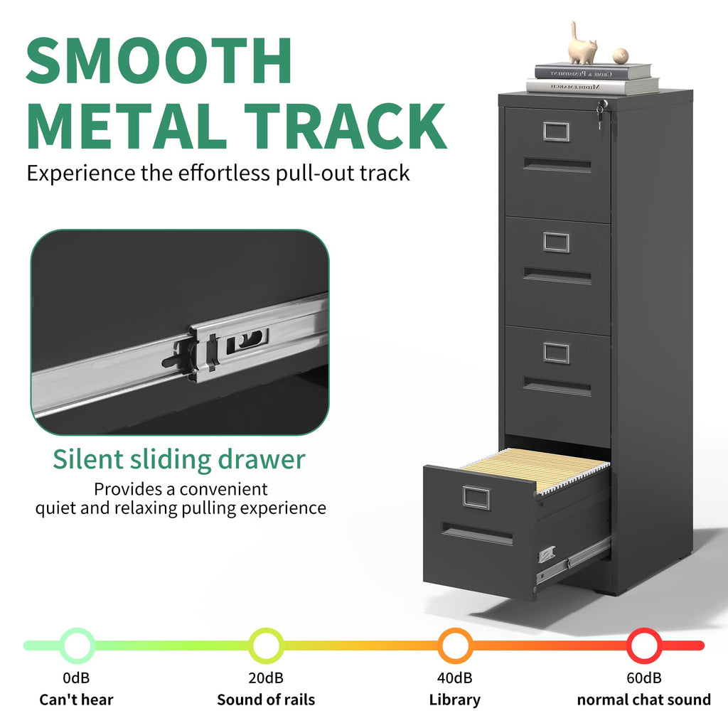 Black 4 Drawer Steel File Cabinet with Lock T2875
