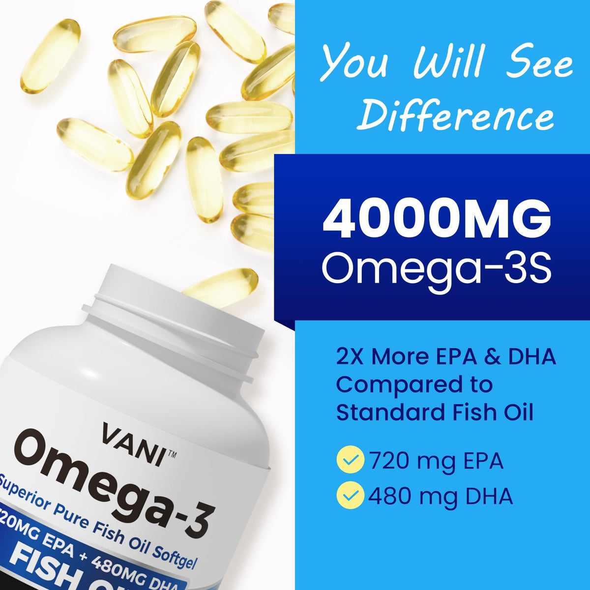 Omega 3 Fish Oil 4000mg 180 Softgels EPA & DHA C8100