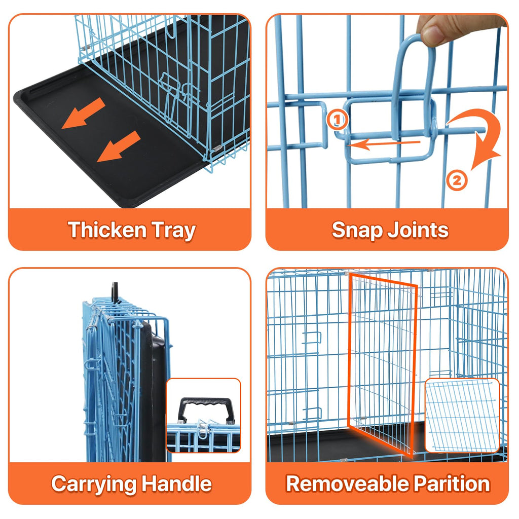 Folding Metal Dog Crate with Plastic Tray & Divider H6809