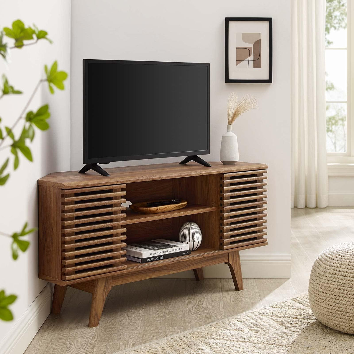 Mid-Century Modern Corner Media TV Stand F8192
