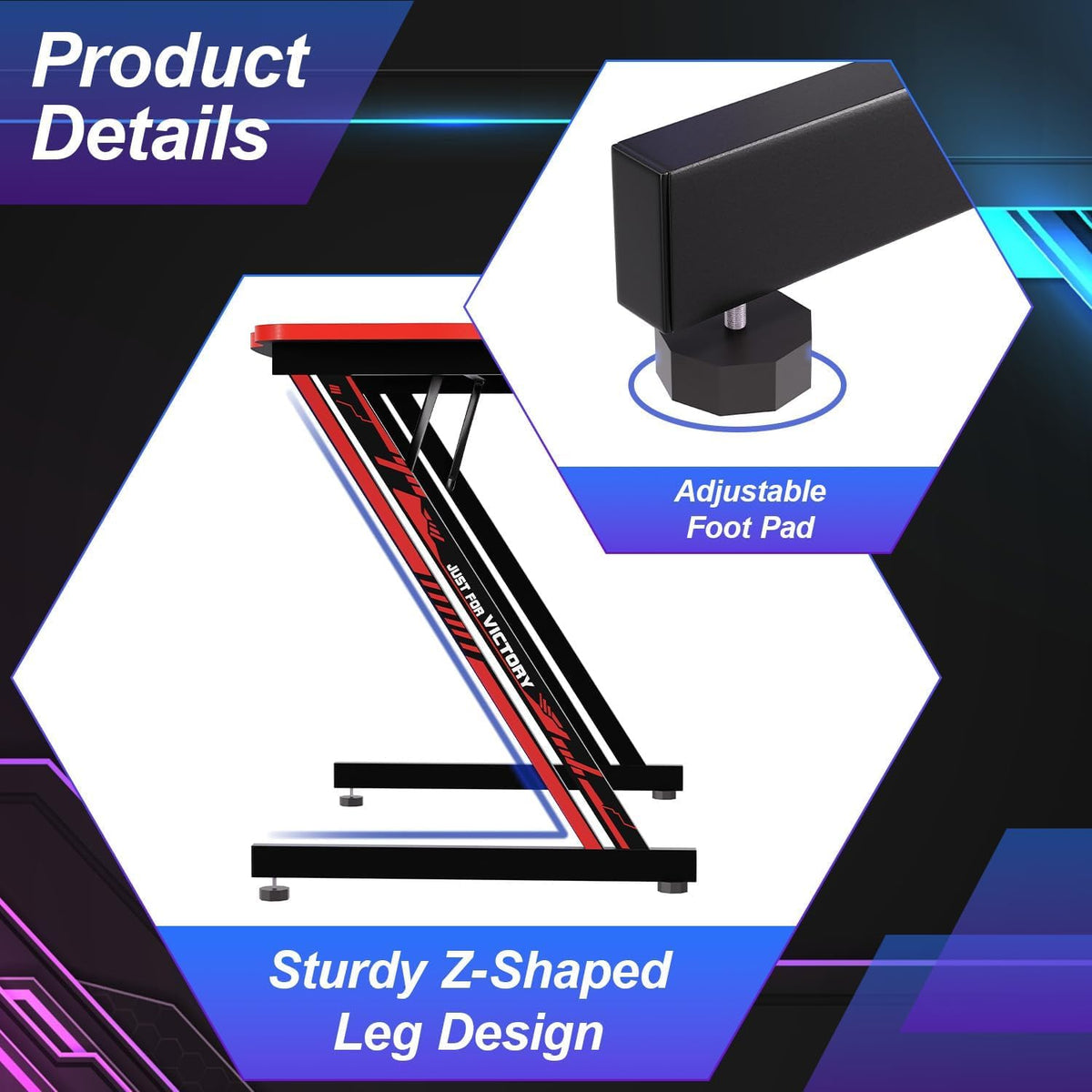 47 Inch Z-Shaped Carbon Fiber Black Gaming Desk U306175