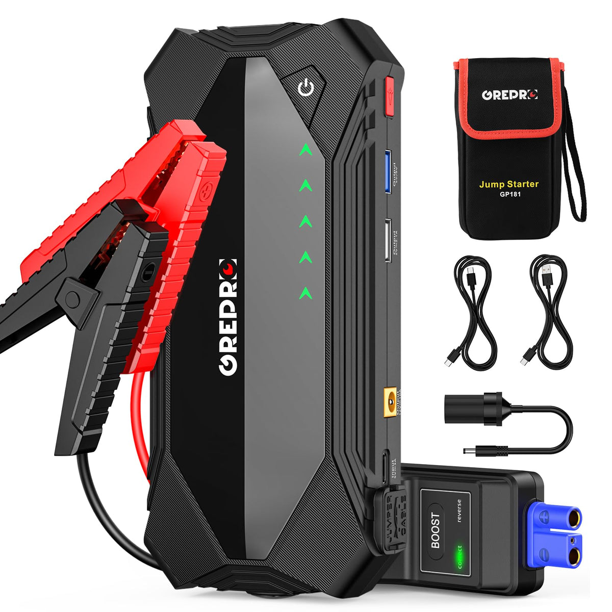 3000A 12V Jump Starter with Jumper Cables and LED Light G766102