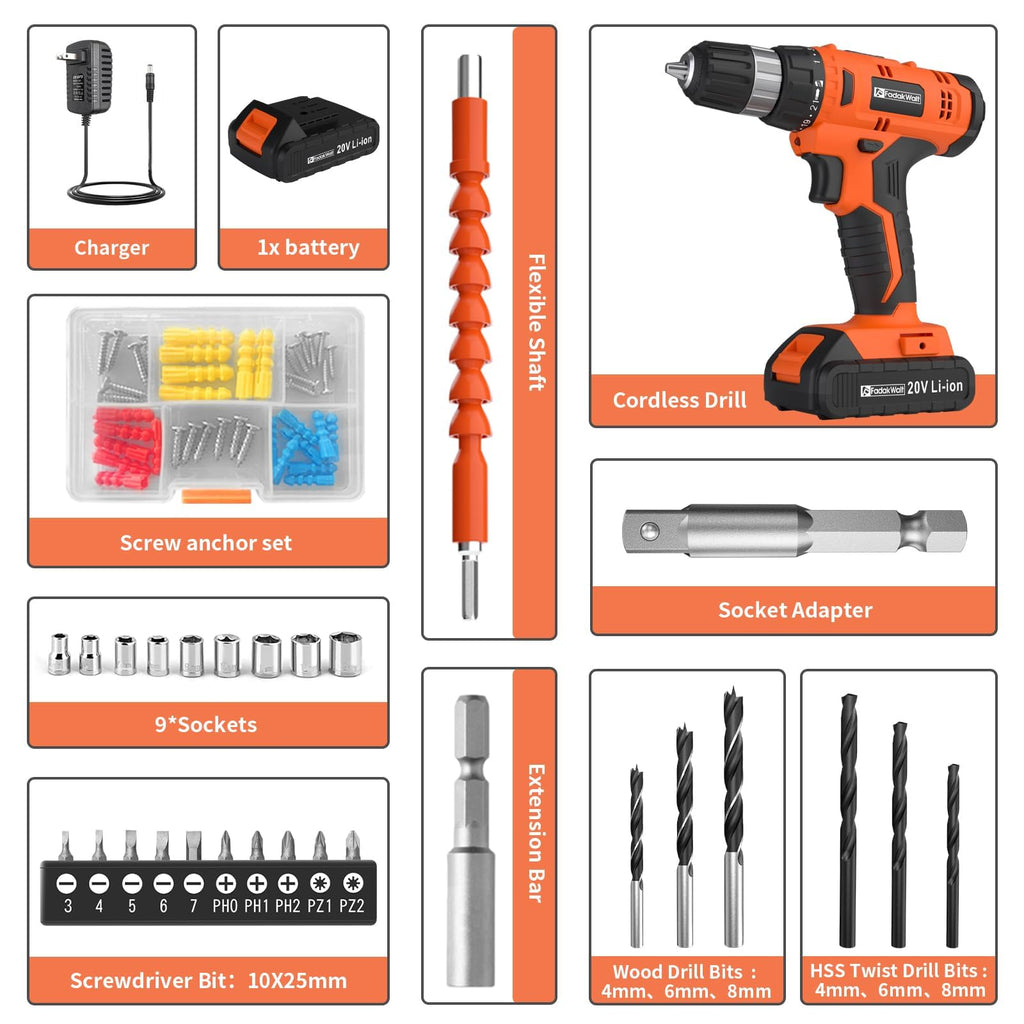 Cordless Drill Set 20V with Battery And Charger F729