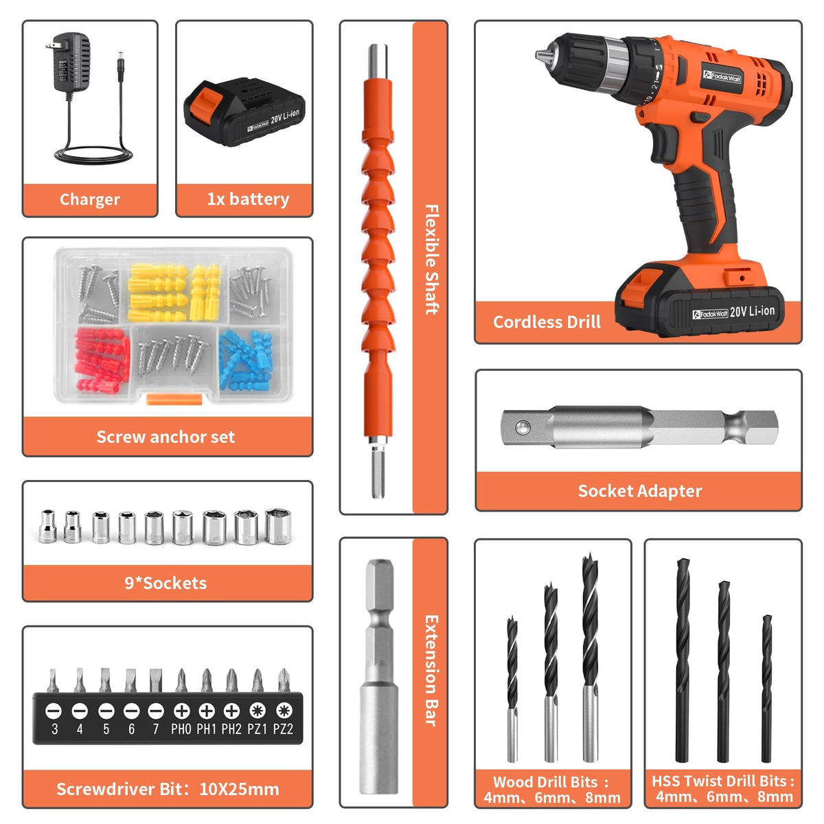 Cordless Drill Set 20V with Battery And Charger F729
