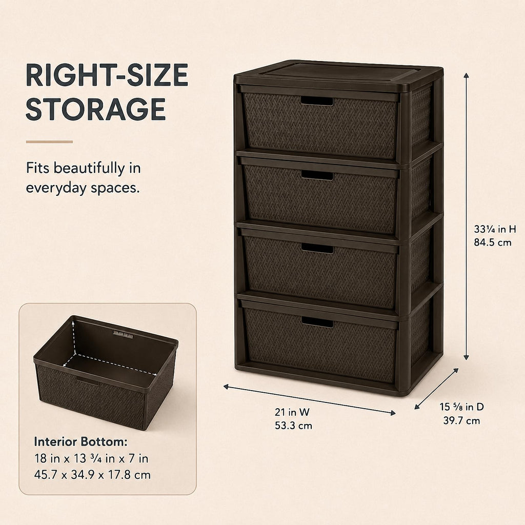 Brown 4-Drawer Plastic Storage Tower M886297
