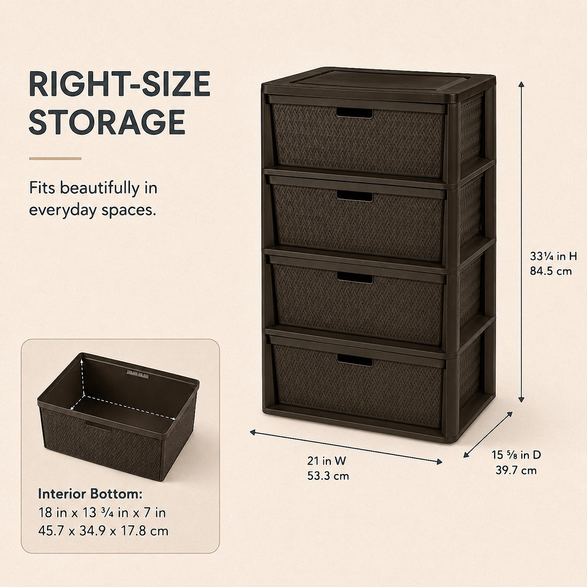 Brown 4-Drawer Plastic Storage Tower M886297