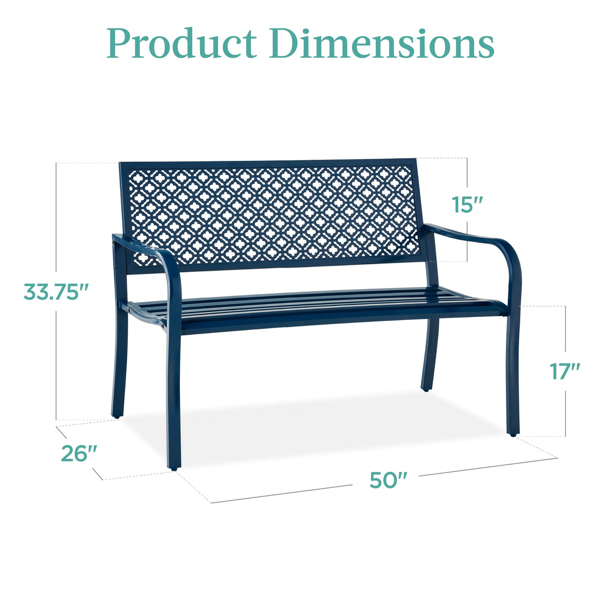 Peacock Blue 2-Person Metal Steel Outdoor Bench Y55253