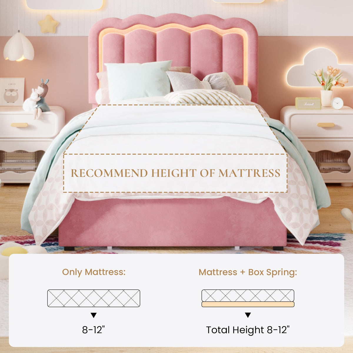 Twin Size Bed Frame with LED Lights and Storage Drawer O925219