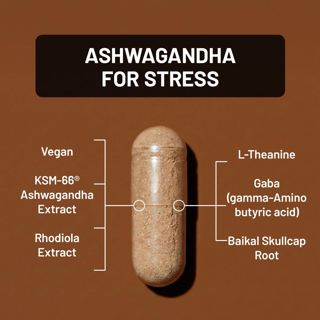 Ashwagandha with KSM-66 Extract GABA L-Theanine Rhodiola Rosea 60 Capsules H6181