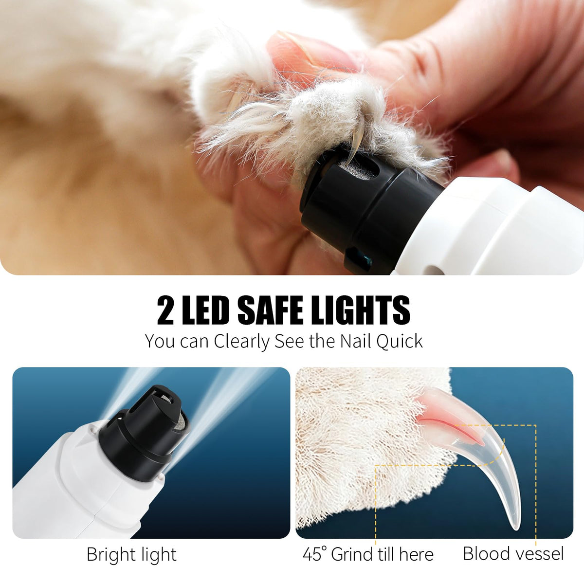 Dog Nail Grinder with LCD Screen, 6 Speeds, 4 Grinding Heads B47705