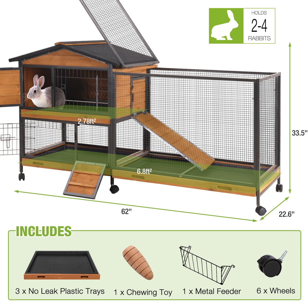 2-Story Rabbit Hutch with Metal Frame and 6 Locking Casters F14202