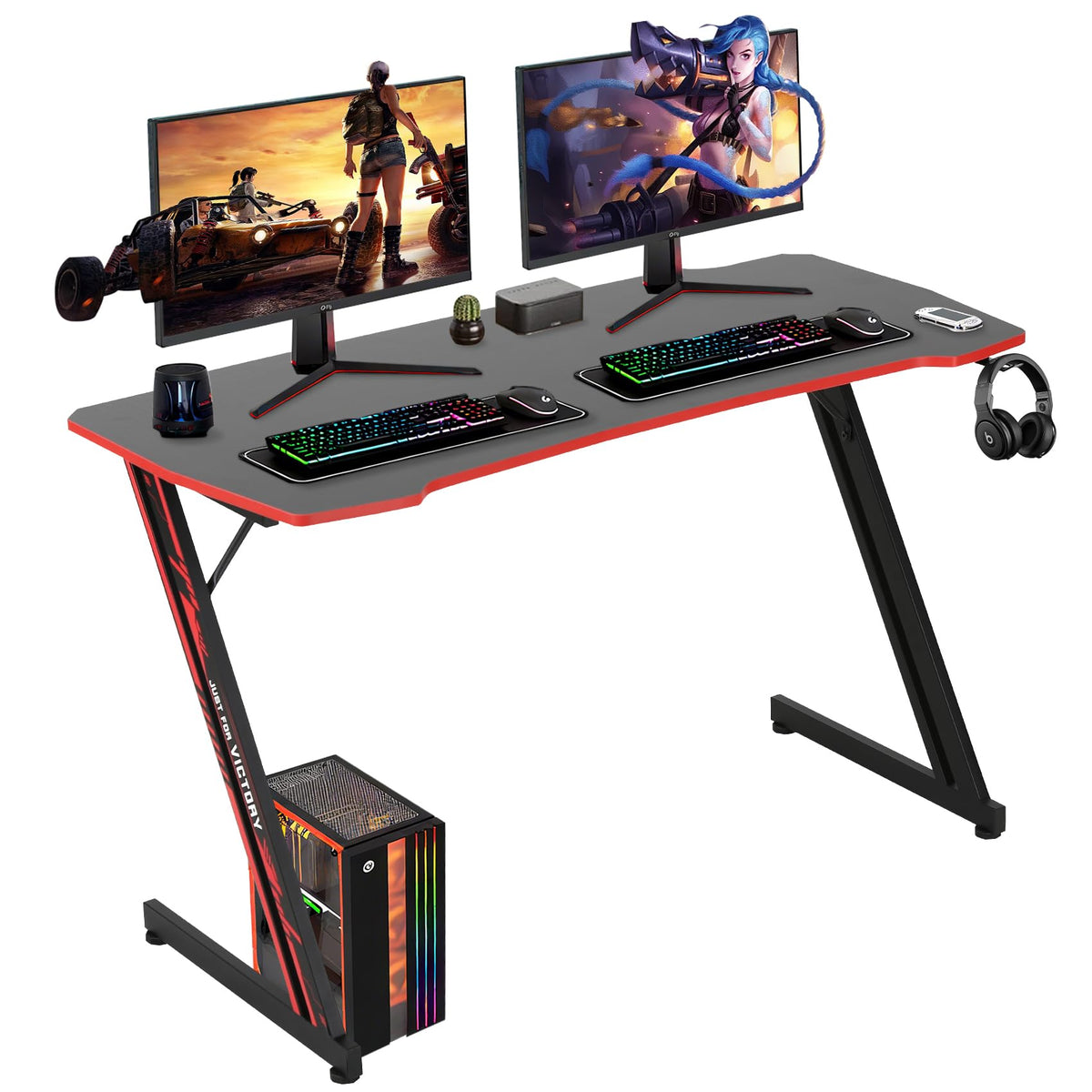 47 Inch Z-Shaped Carbon Fiber Black Gaming Desk U306175