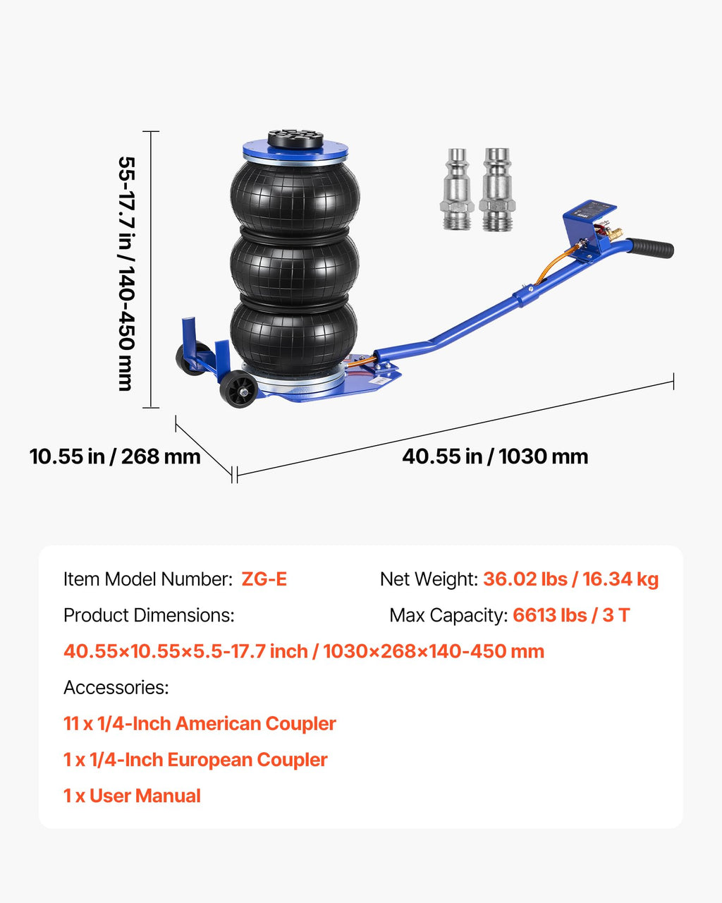 3 Ton Triple Bag Air Jack with Long Handle R81735